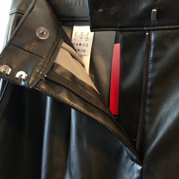 BOSS BY HUGO BOSS BLACK FAUX LEATHER PLEATED WIDE LEG PANTS HAWINE-1 SIZE 8 NWT - Picture 10 of 12